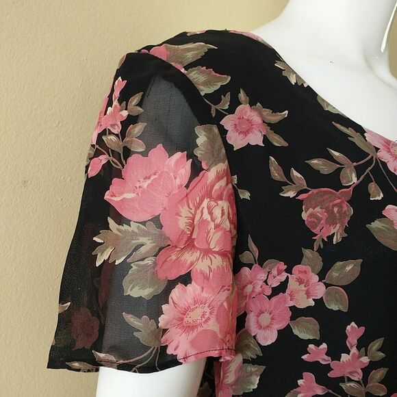 Caren Desiree Company Maxi Dress 14/M*Black Pink Floral Asian Fairy Cottagecore - Picture 3 of 11